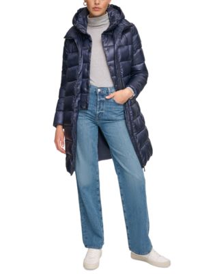 Women's Shine Bibbed Hooded Packable Puffer Coat, Created for Macy's