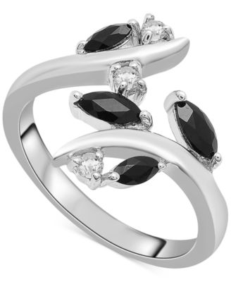 Macy's - Onyx & White Topaz (1/6 ct. t.w.) Marquise Bypass Ring in Sterling Silver