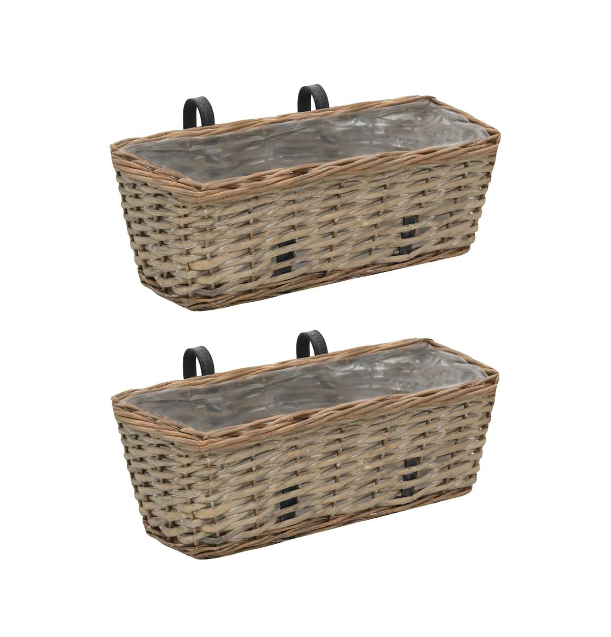 Balcony Planter 2 pcs Wicker with Pe Lining 15.7" - Brown