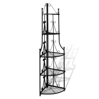 Plant Stand Black Steel Large Height-Adjustable Shelves