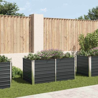 Raised Garden Bed Anthracite Galvanized Steel Medium Durable
