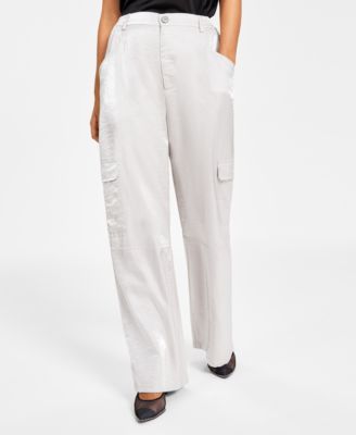 Bar III - Women's Shine Wide-Leg Cargo Pants