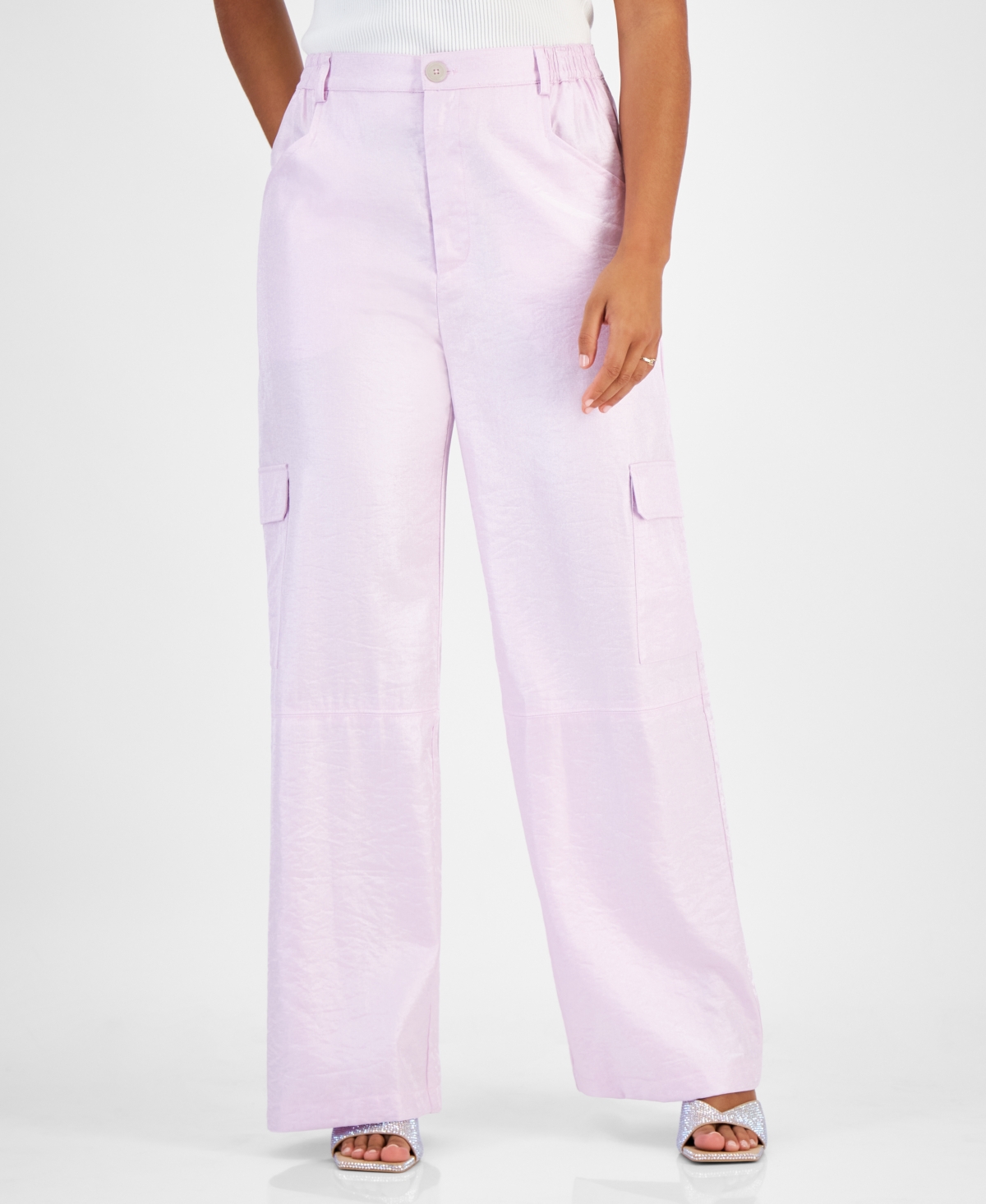 Bar Iii Â Women's Shine Wide-leg Cargo Pants, Created For Macy's In Dreamy Pink
