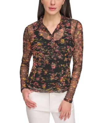 DKNY Jeans - Women's Printed Mesh Collared Shirt