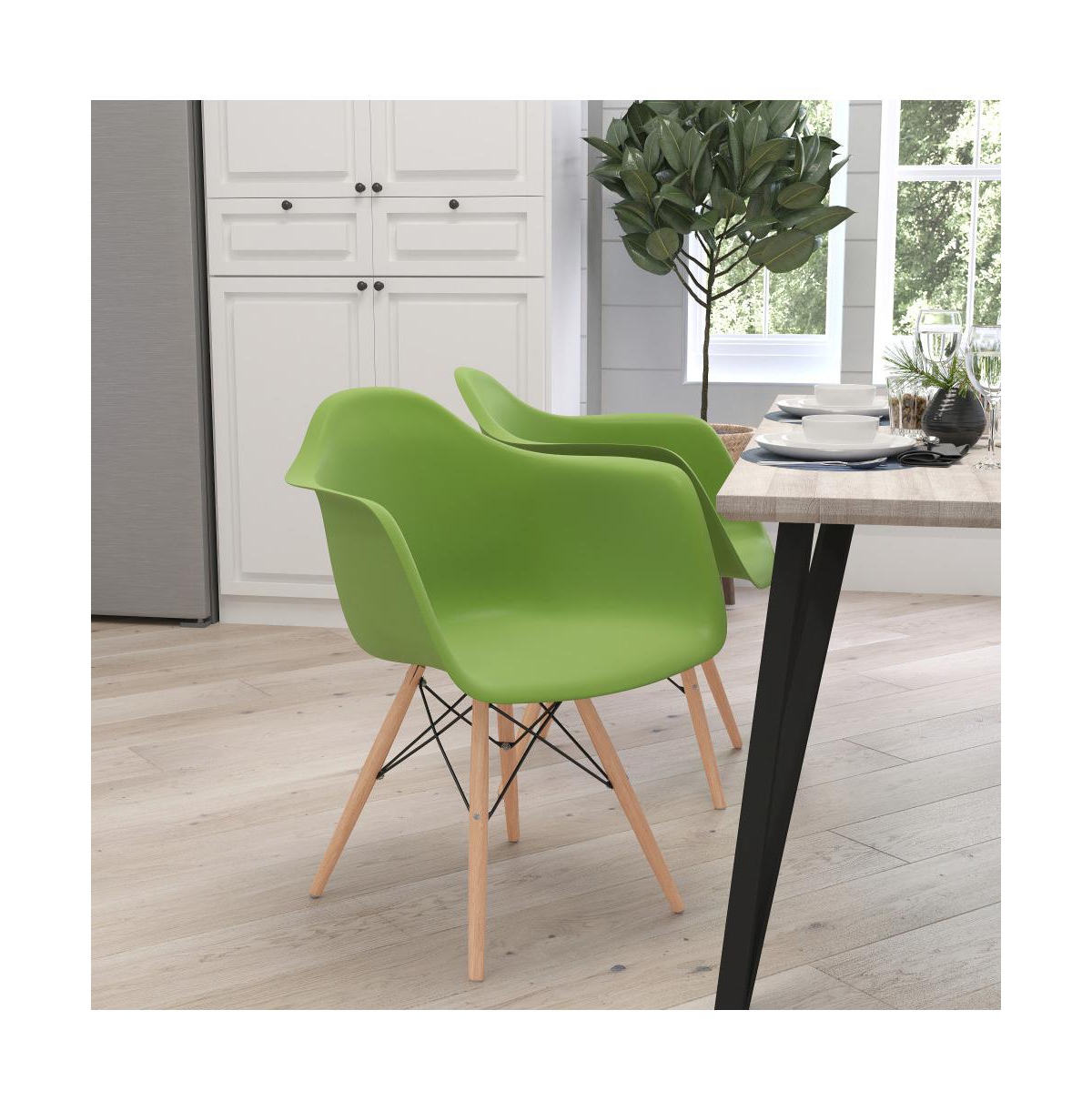 Merrick Lane Alda Series Polypropylene Accent Chair With Gently Curved Arms And Metal Braced Wooden Legs