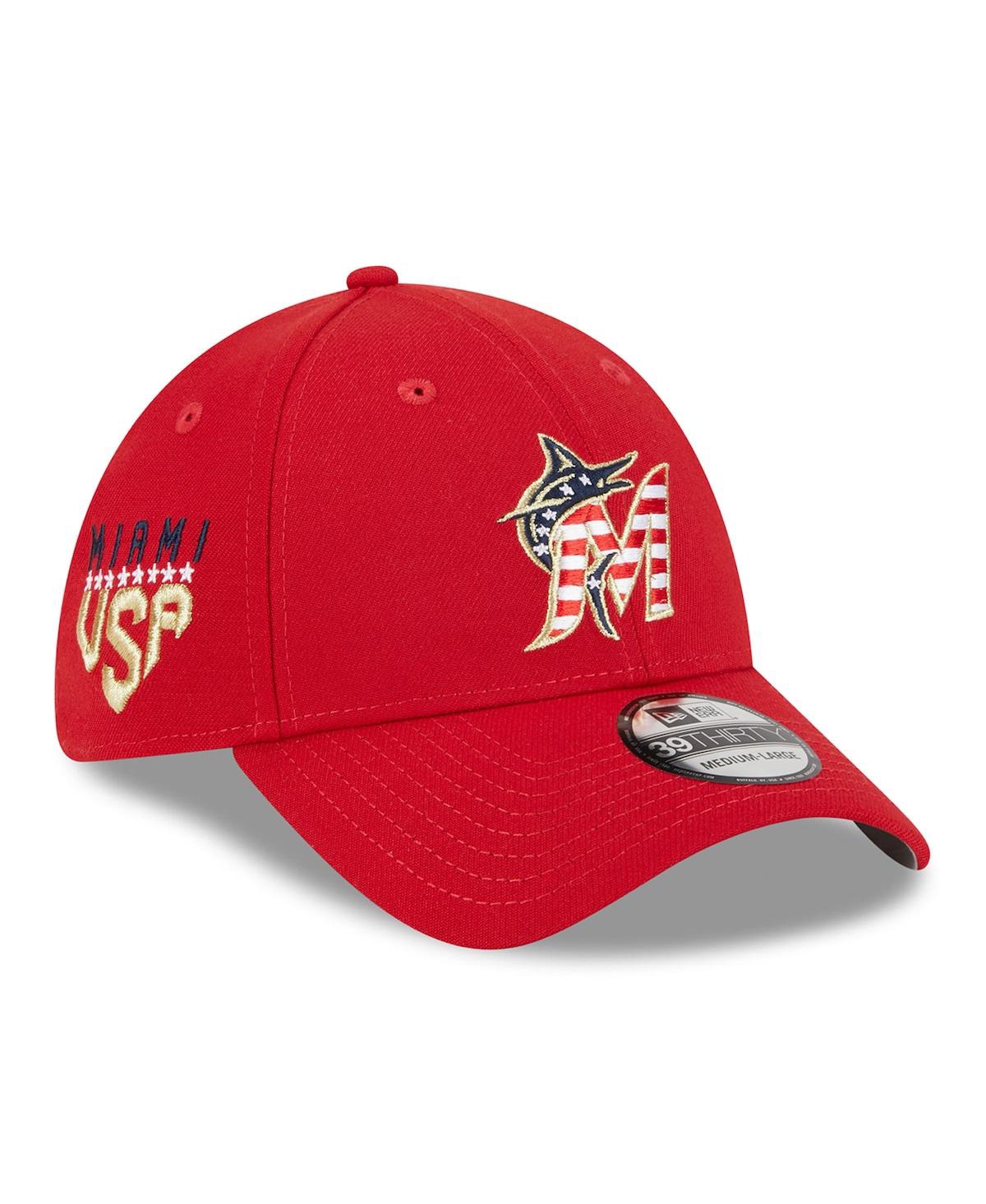 New Era Men's  Red Miami Marlins 2023 Fourth Of July 39thirty Flex Fit Hat