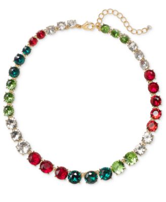 Holiday Lane - Gold-Tone Multicolor Crystal All-Around Collar Necklace, 17" + 3" extender