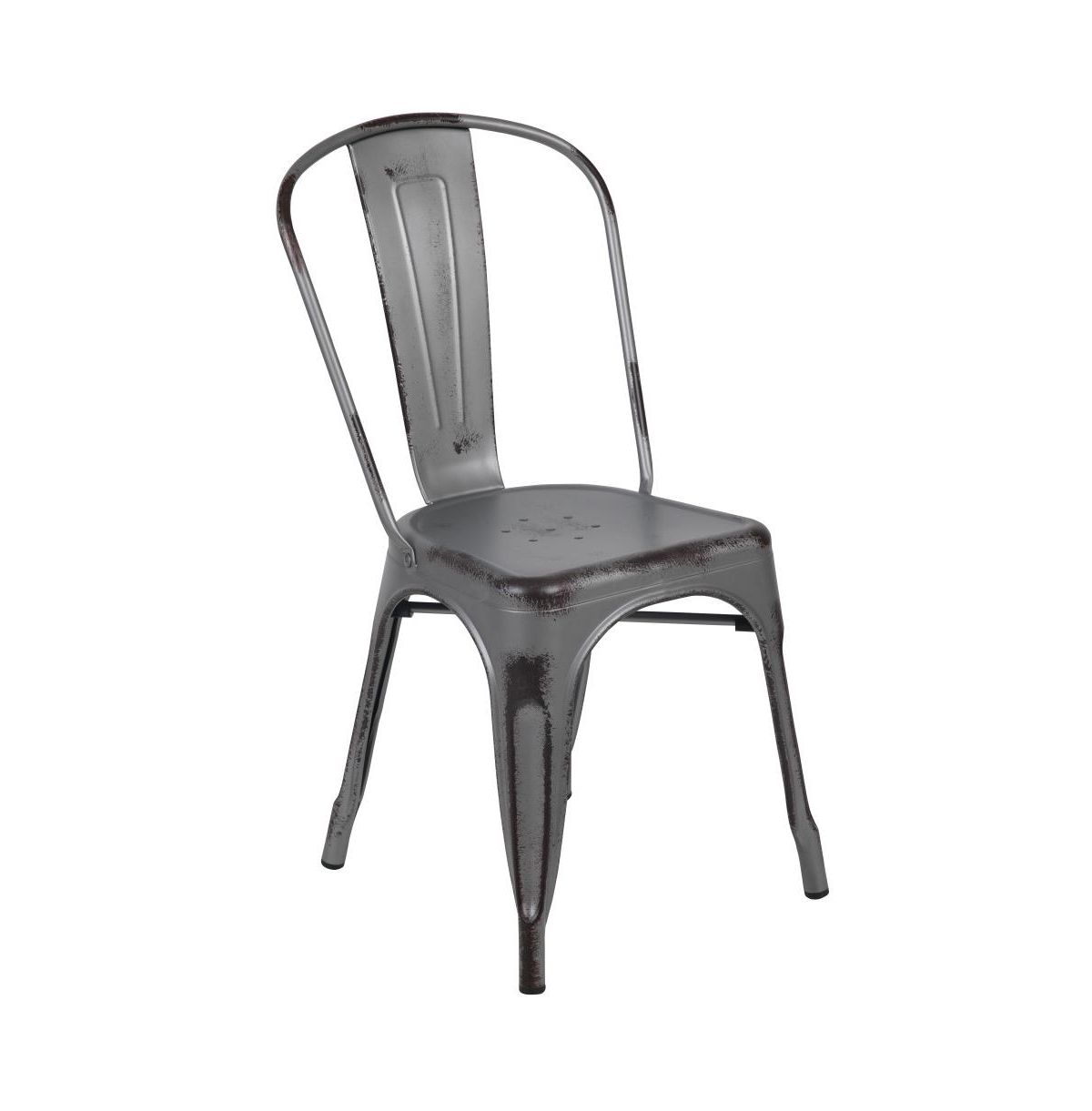 Merrick Lane Banks Indoor/Outdoor Stacking Metal Dining Chair With Single Slat Back And Distressed Powder Coated Finish