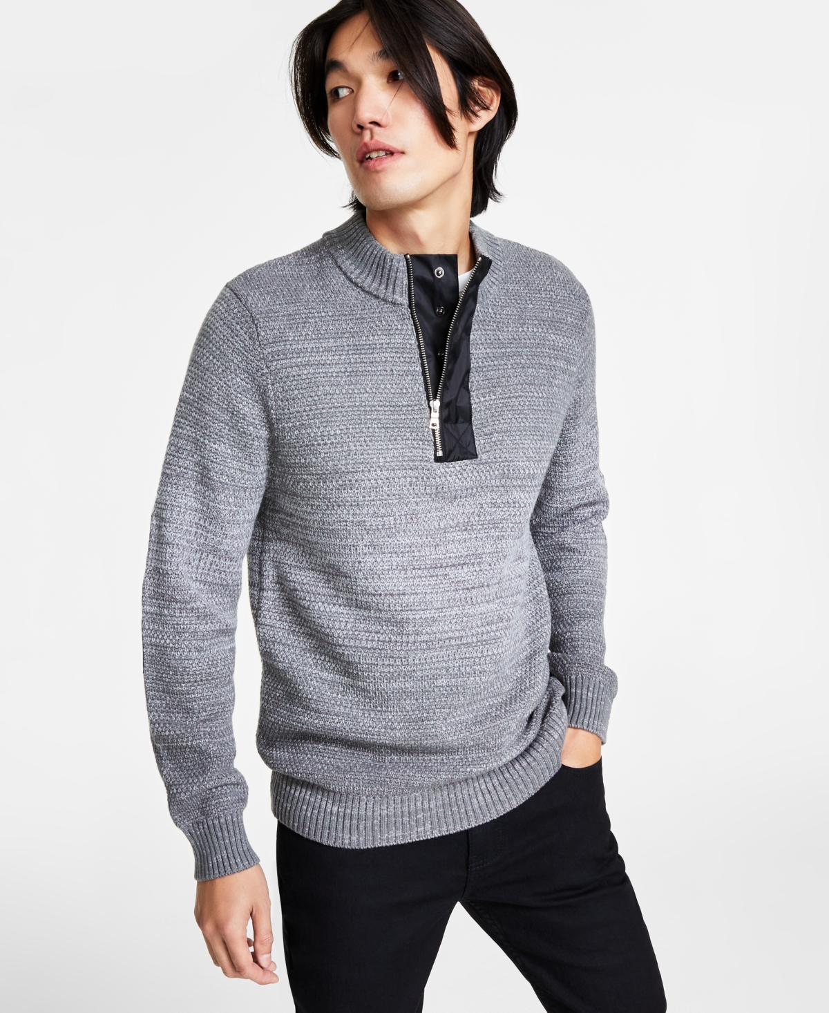 Inc International Concepts Men's Regular-fit Space-dyed 1/4-zip Mock Neck Sweater, Created For Macy's In Stucco Grey
