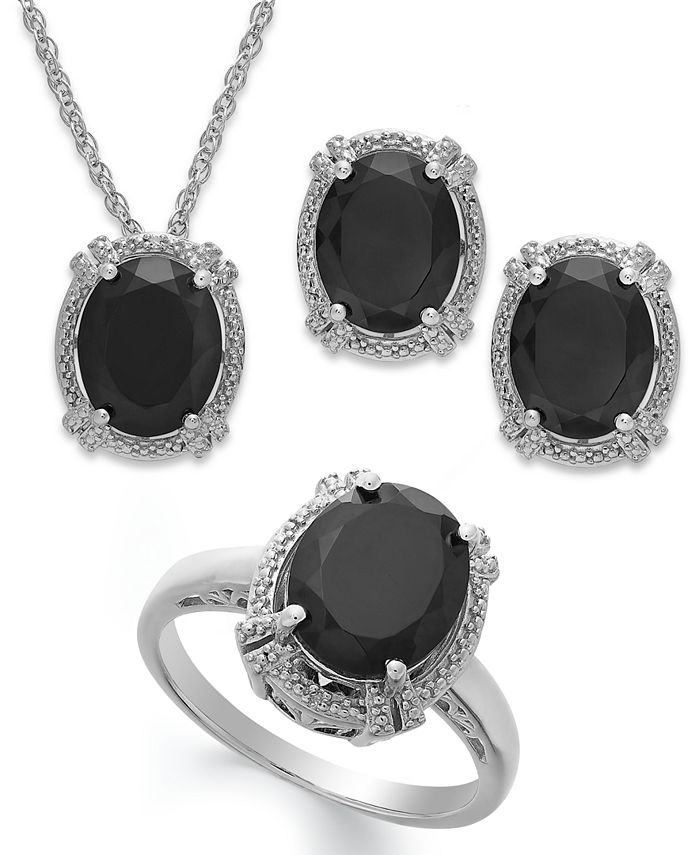 Macy's Onyx (8-3/4 ct. t.w.) and Diamond Accent Jewelry Set in Sterling ...