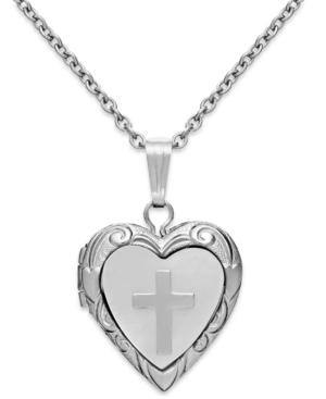 image of Children-s Mother of Pearl Cross and Heart Locket in Sterling Silver (1/5 ct. t.w.)