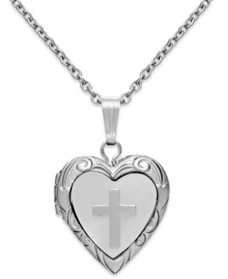 Macy's Children's Mother of Pearl Cross and Heart Locket in Sterling ...