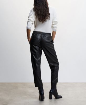 Women's Leather-Effect Elastic Waist Trousers