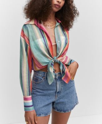MANGO Women's Multi-Color Striped Shirt
