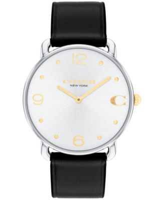 COACH Unisex Three Hand Quartz Black Leather Strap Watch 36mm - Macy's