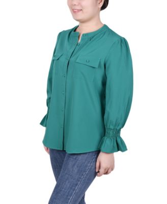 Petite Long Sleeve Y-neck Blouse