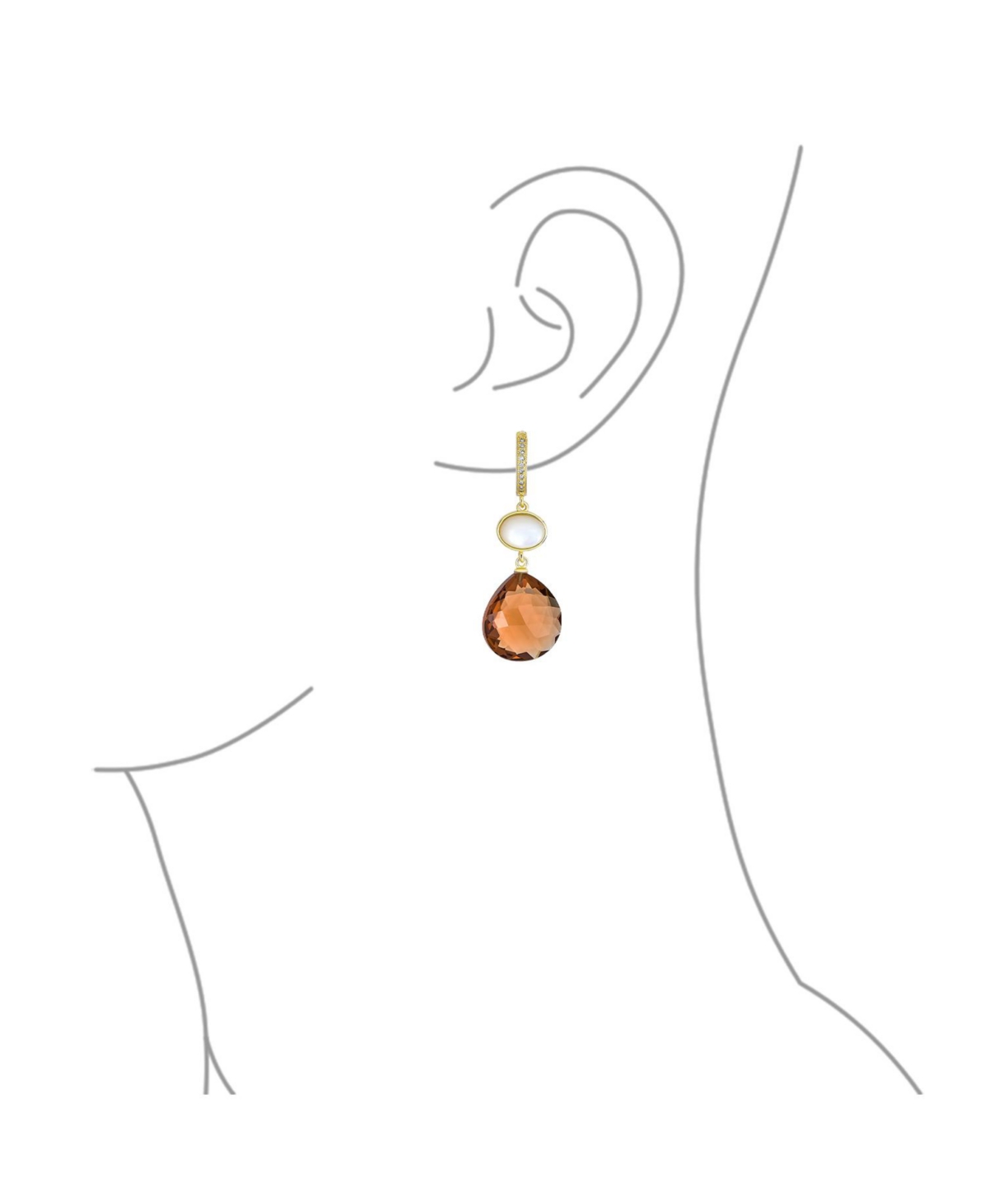 Bling Jewelry Briolette Chocolate NaturalSmoky Quartz Drop Hoop Earrings Gold Plated - Brown