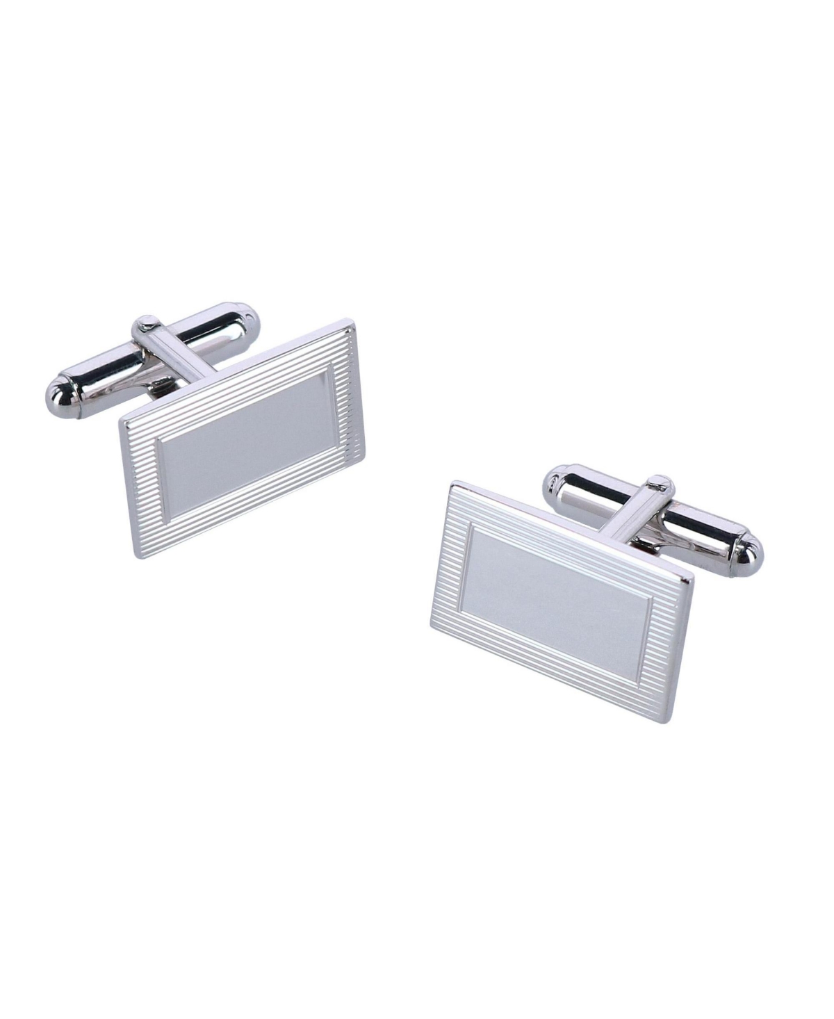 Sterling Silver Rectangle Engine Turned Cufflinks - Silver