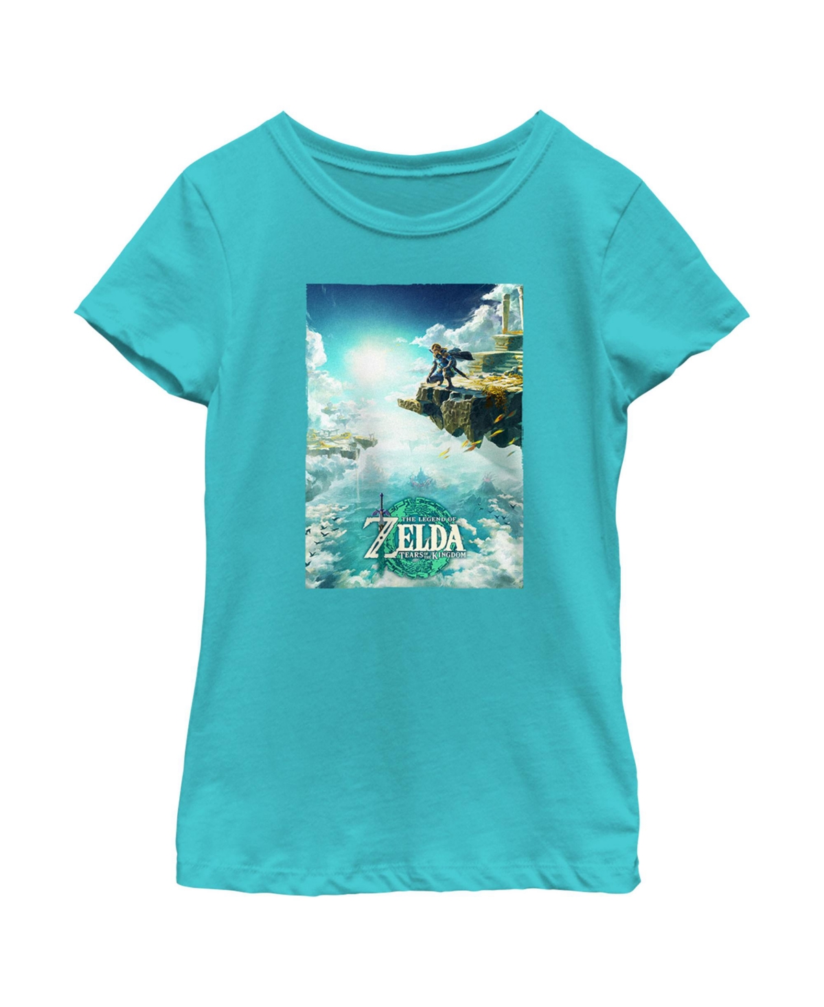 Nintendo Girl's  The Legend Of Zelda: Tears Of The Kingdom Game Poster Child T-shirt In Tahiti Blue