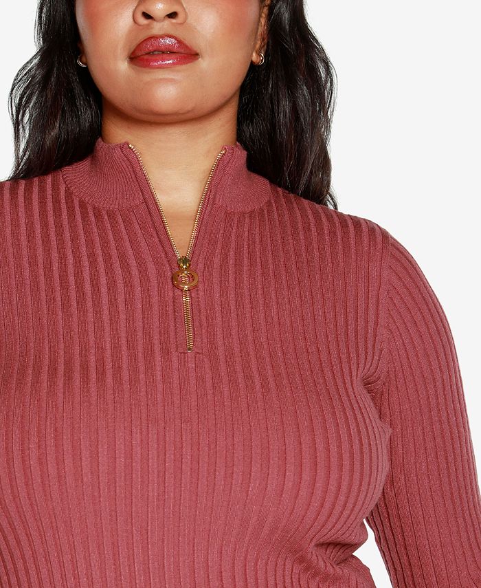 Belldini Black Label Plus Size Ribbed Quarter-Zip Sweater - Macy's