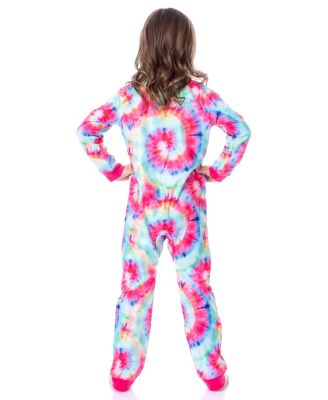 Girls Tie-Dye Flower Power 1-Piece Union Suit Footless Sleeper Pajama