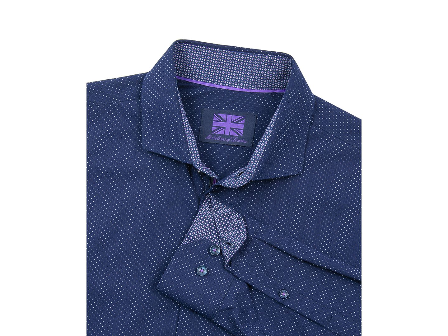 Мужская рубашка MICHELSONS OF LONDON Dot-Print Wrinkle-Free Dress Shirt, цвет: Тёмно-синий — фото 4