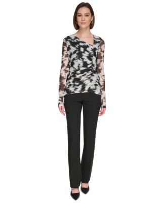 Calvin Klein Women's Printed Twist-Front Asymmetrical Mesh Top