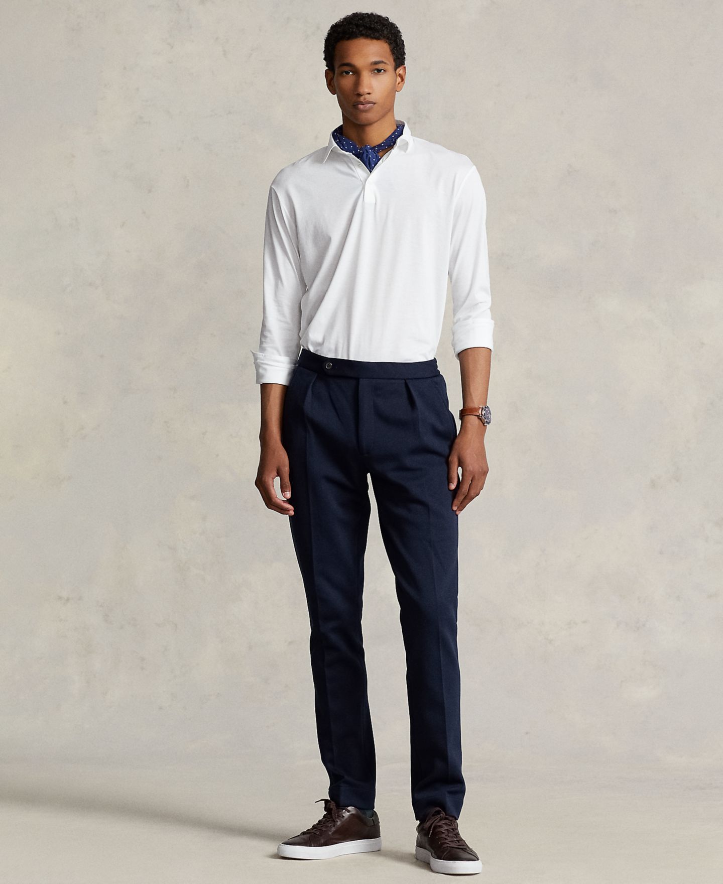 Мужские брюки Polo Ralph Lauren Pleated Double-Knit Suit Trousers, цвет: Тёмно-синий — фото 4