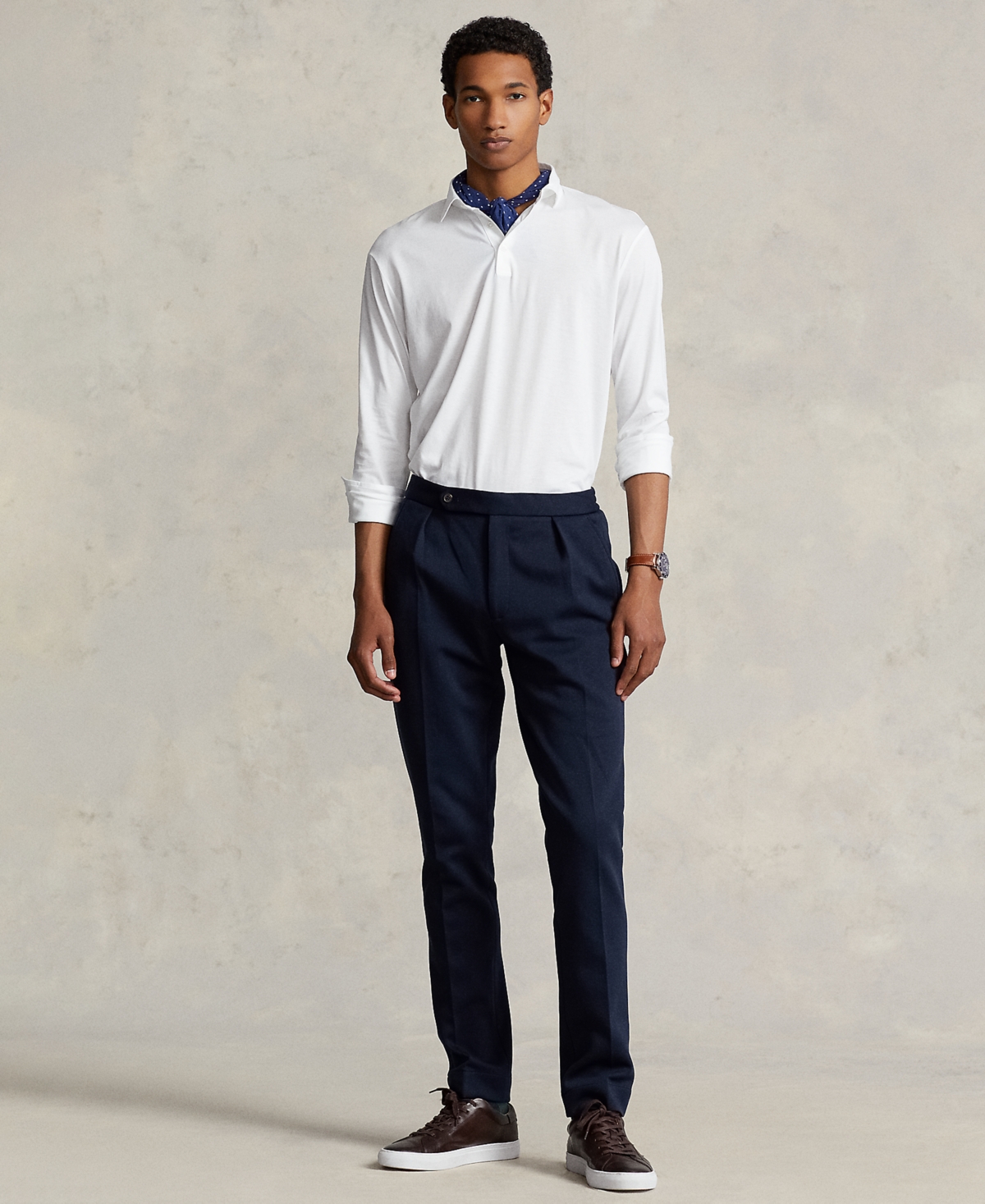 Shop Polo Ralph Lauren Men's Pleated Double-knit Suit Trousers In Aviator Navy