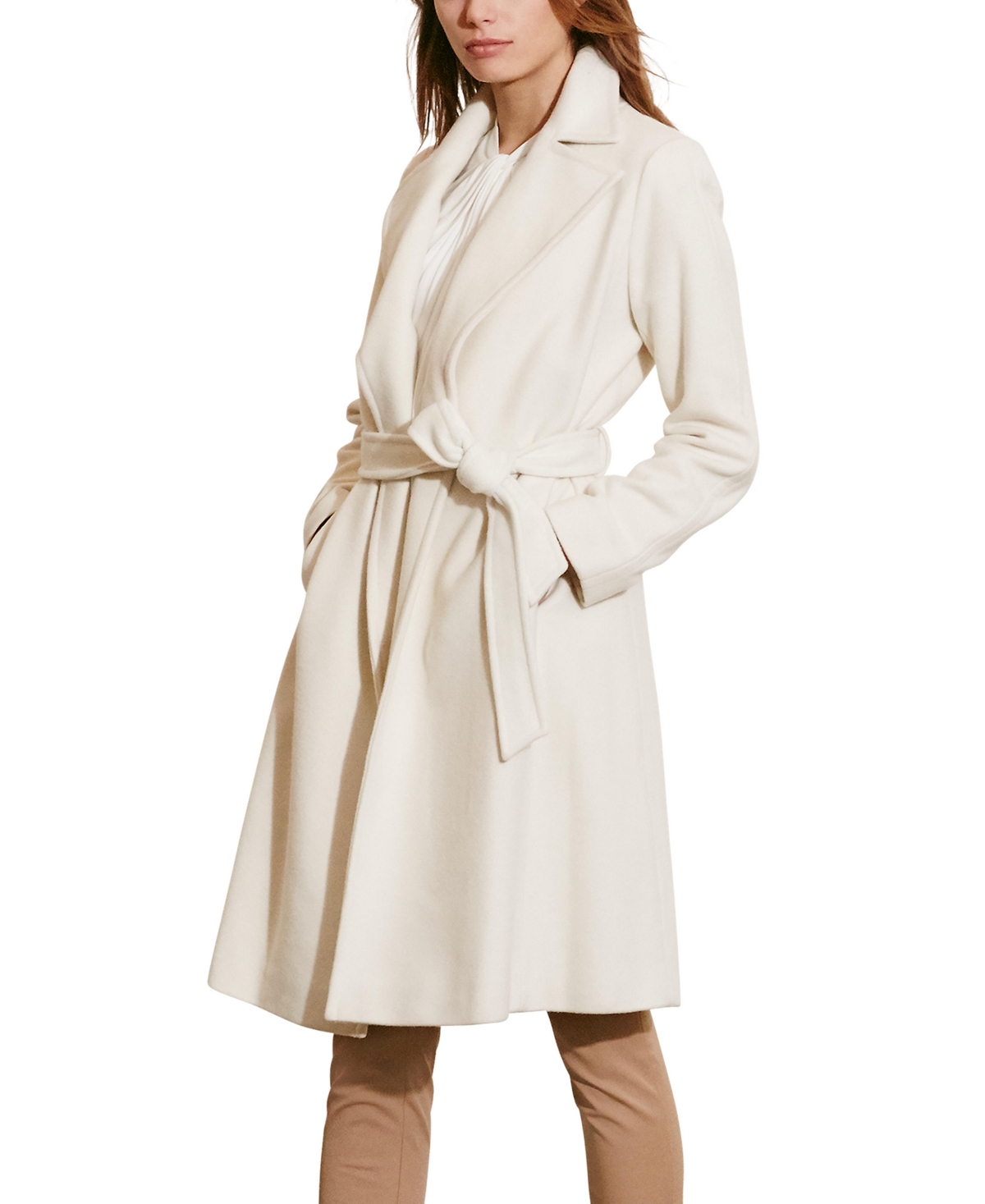 Lauren Ralph Lauren Women's Wool Blend Belted Maxi Wrap Coat In Moda Cream