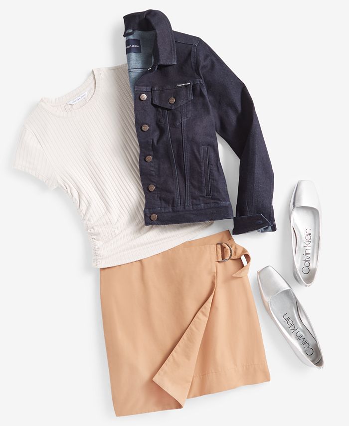 Calvin Klein Jeans Women's Short-Sleeve Side-Ruched Crop Top - Macy's