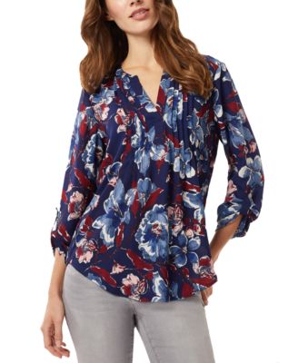 Jones New York Women's Floral-Print Pintuck Roll-Tab Shirt - Macy's