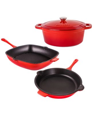 Neo 4pc Cast Iron Cookware Set, Grill Pan, Fry Pan & Oval Dutch Oven