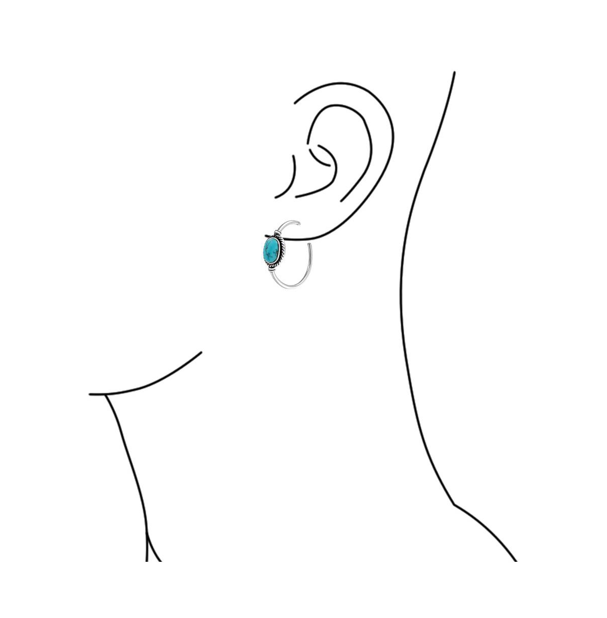 Bling Jewelry Western Style Oval CompressedSynthetic Turquoise Braid Edge Twisted Rope Hoop Earrings Oxidized Stainless Steel 1.25 Inch Di