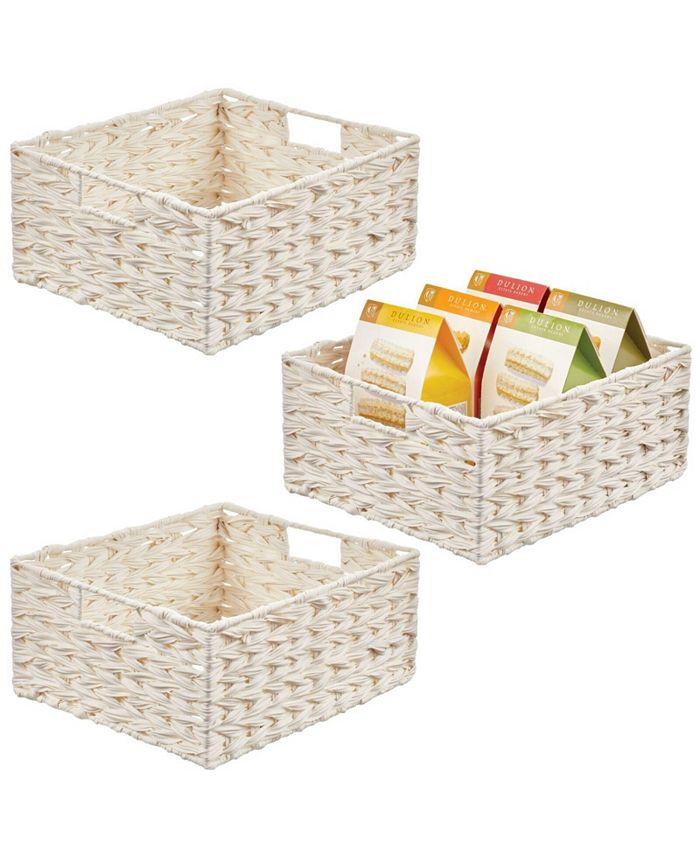 mDesign Woven Farmhouse Kitchen Pantry Food Storage Basket Box, Medium