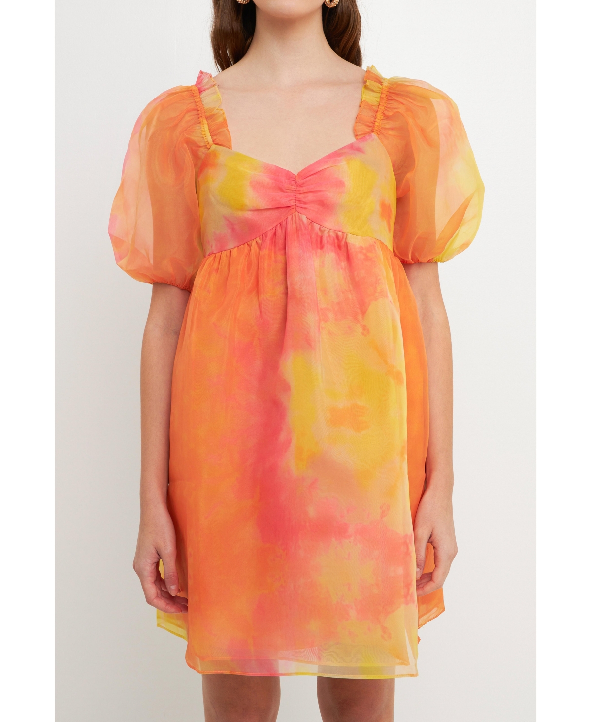 Women's ganza Tie-dye Babydoll Dress - Orange multi