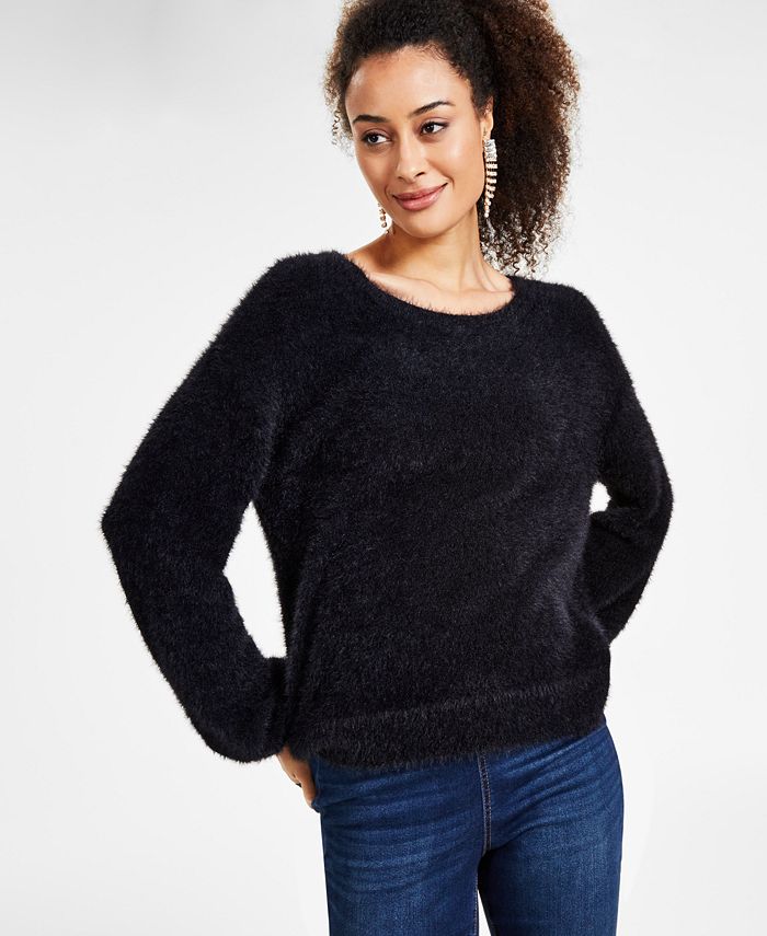 Women's Eyelash-Knit Fuzzy Sweater, Created for Macy's