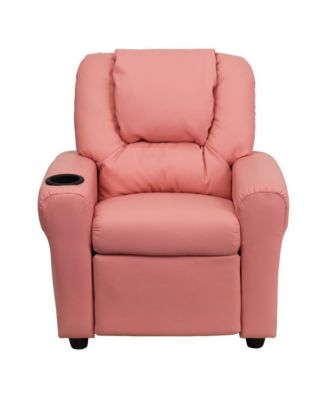 Contemporary Kids Single Wood Cup Holder, Headrest  Recliner Chair