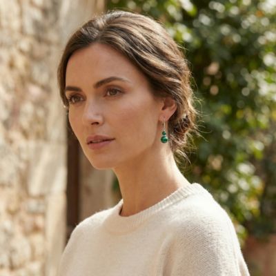 Natural Stones Bali Milgrain Rondel Double Bead Ball Dangle Earrings .925 Sterling Silver