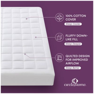 CIRCLESHOME Ultra-Plush Down Alternative Cotton Top Mattress Pad White Queen
