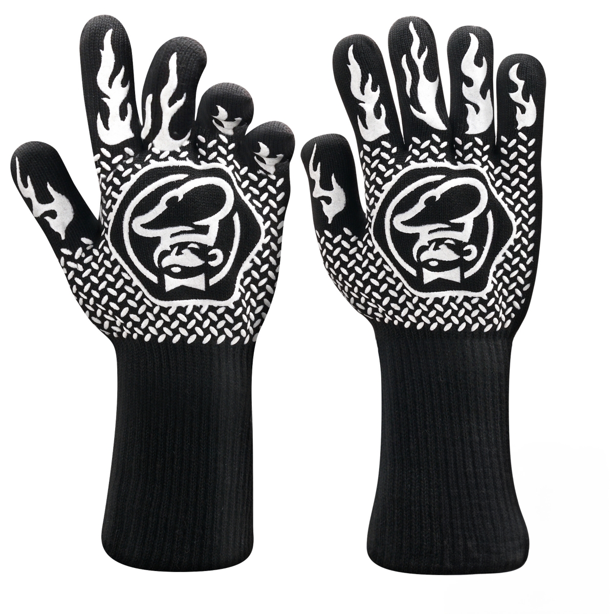 Heat Resistant Thick Aramid Fiber Oven Mitts with Non-Slip Grip - Resistant up to 1472°F - Black