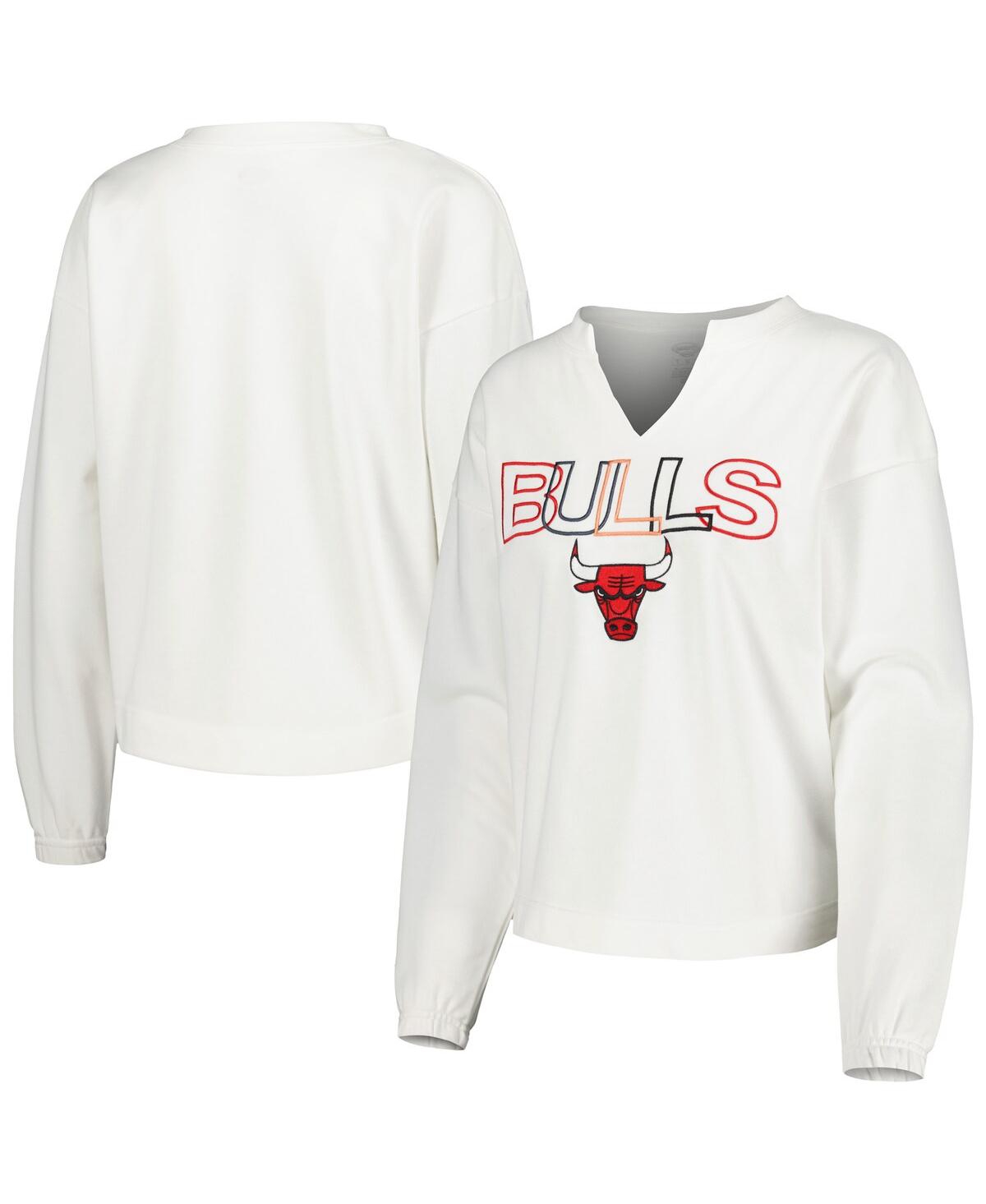 Shop Concepts Sport Women's  White Chicago Bulls Sunray Notch Neck Long Sleeve T-shirt