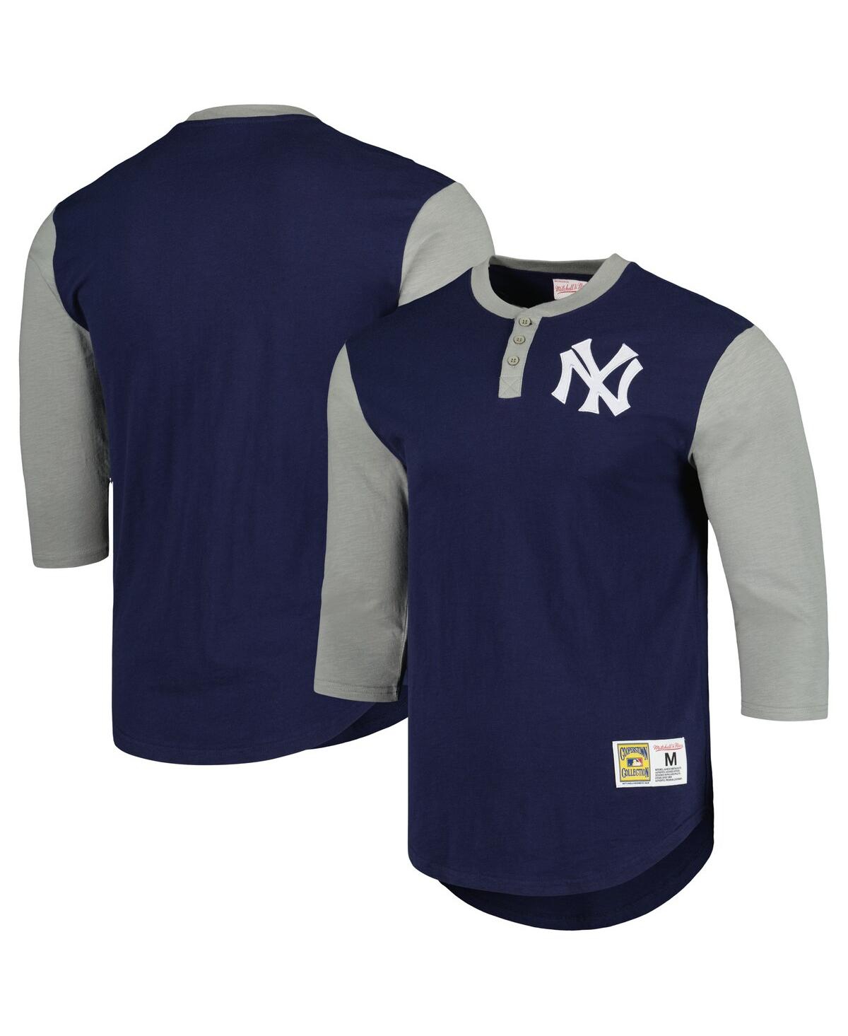 Men's Mitchell & Ness Navy New York Yankees Cooperstown Collection Legendary Slub Henley 3/4-Sleeve