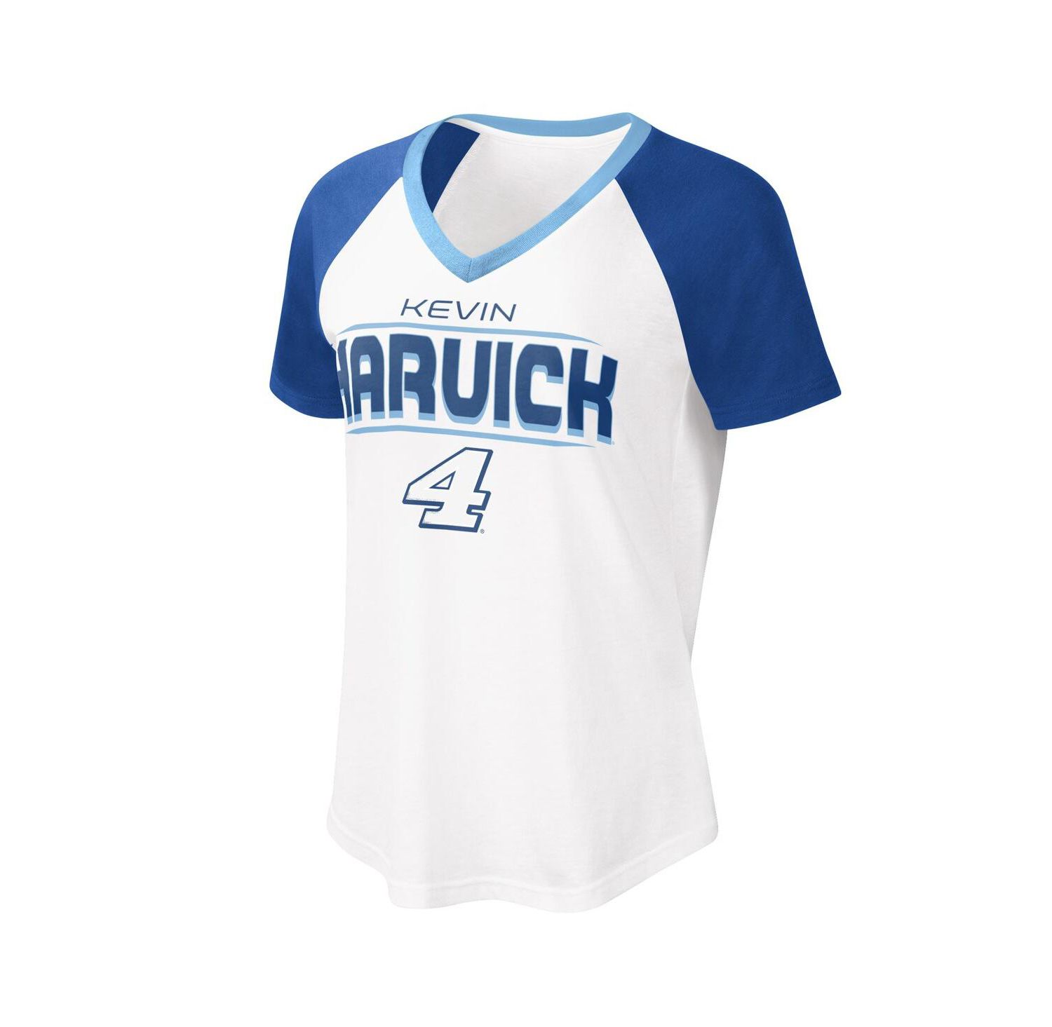 Women's White, Blue Kevin Harvick Overtime V-Neck T-shirt