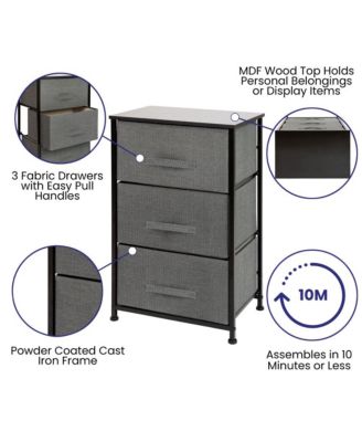 3 Drawer Vertical Storage Dresser With Wood Top & Fabric Pull Drawers