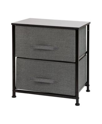 2 Drawer Storage Stand With Wood Top & Dark Fabric Pull Drawers