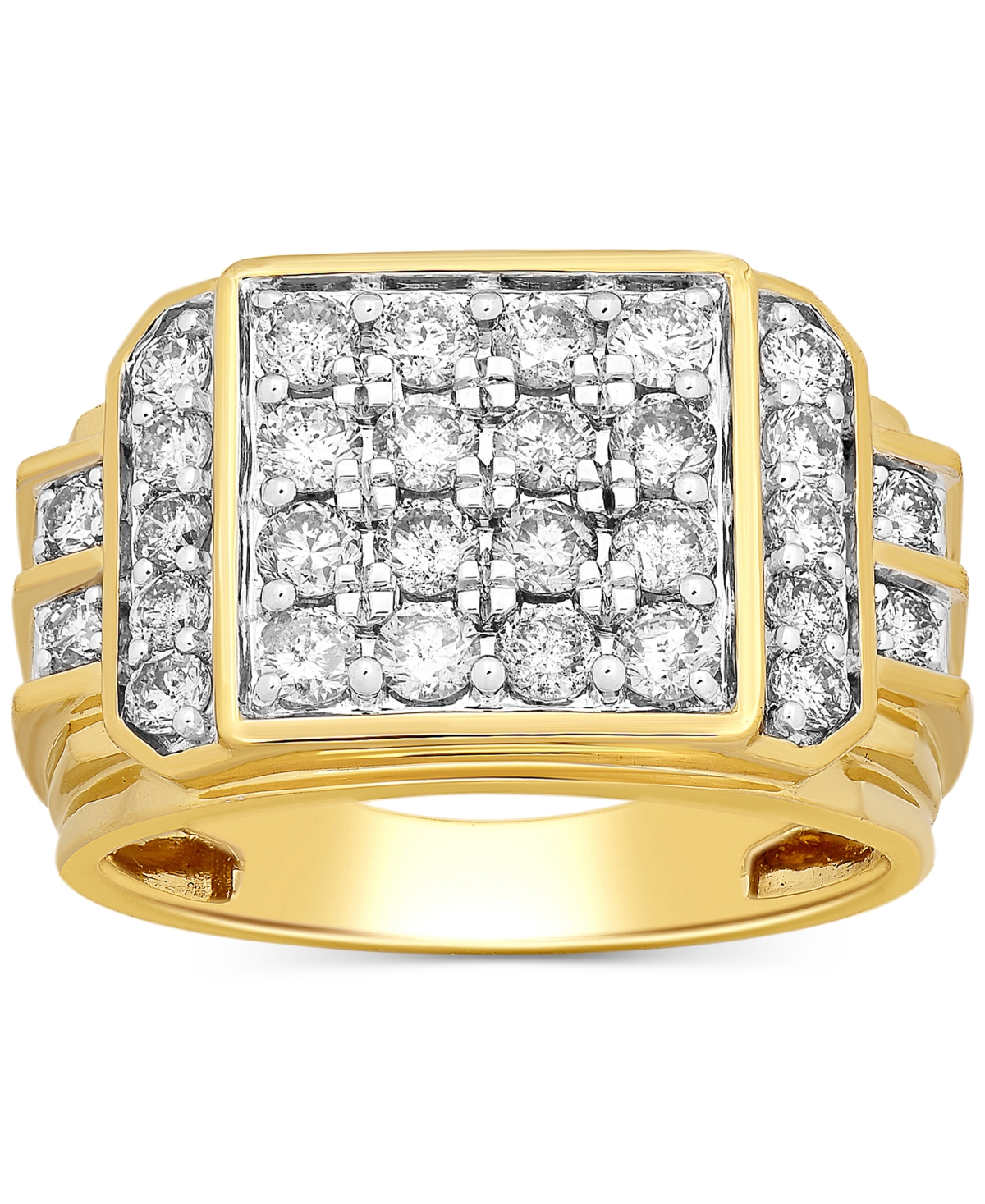 Macy's Men's Diamond Multi Cluster Ring (2 Ct. T.w.) In 10k Gold In Yellow Gold