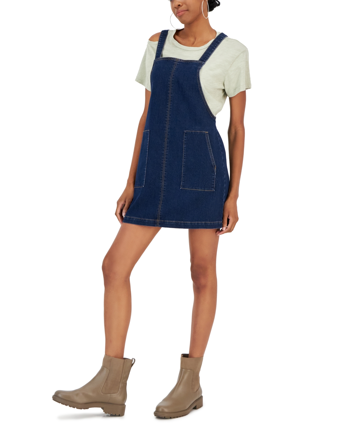 Tinseltown Juniors' Denim Pullover Pinafore, Created For Macy's In Dark Wash