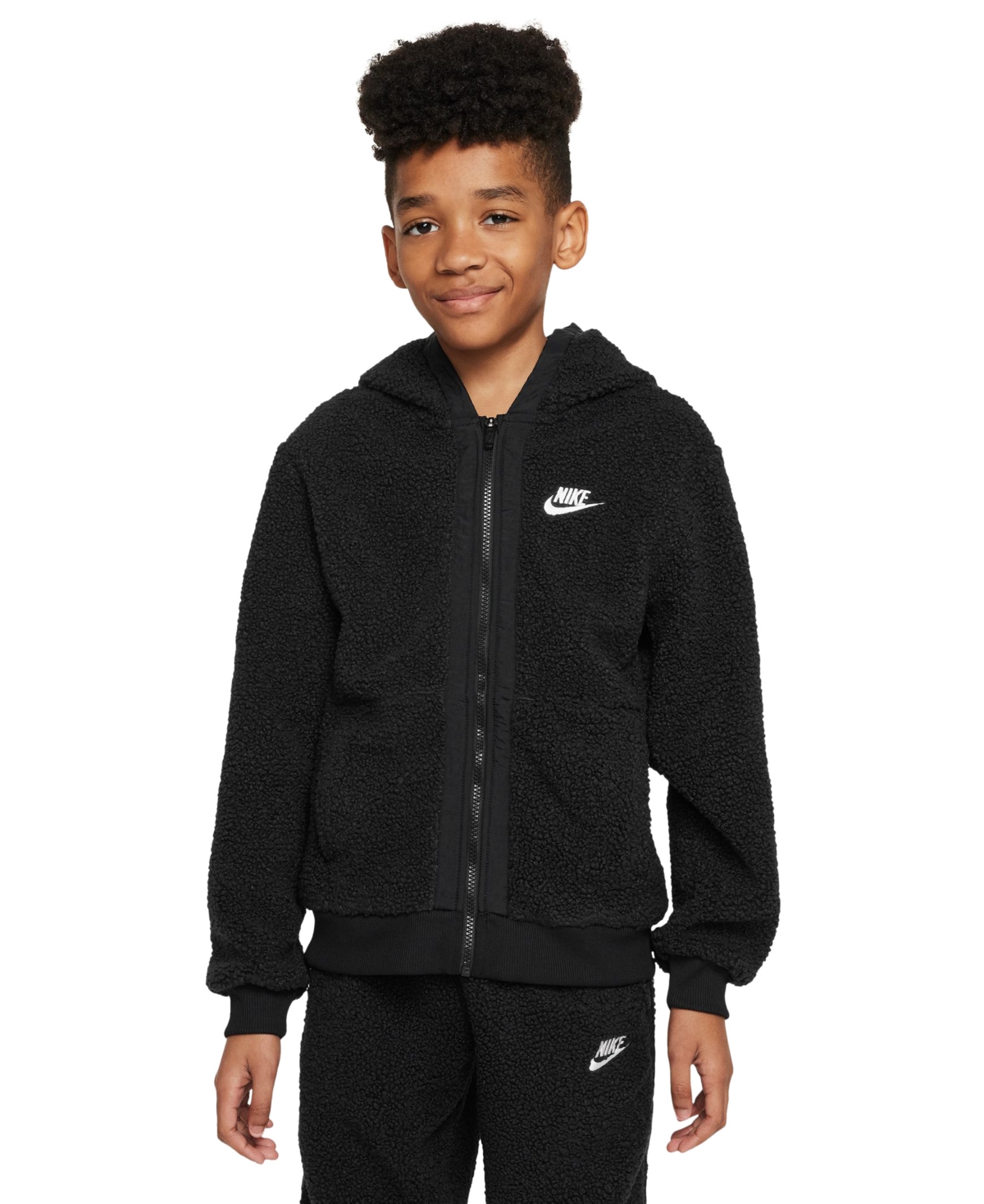 Shop Nike Big Kids Sportswear Club Fleece Full-zip Hoodie In Black,white