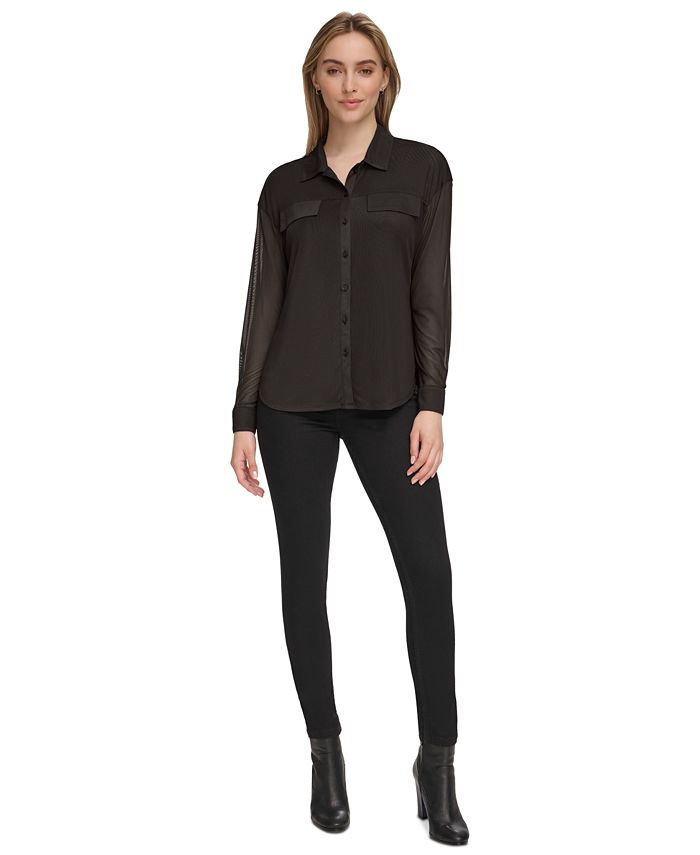 Calvin Klein Women's Mesh Button-Front Shirt - Macy's